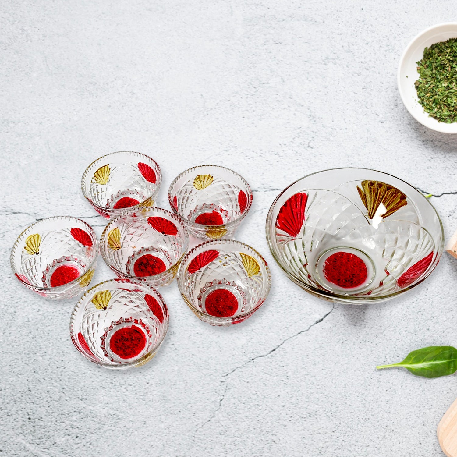 Rose glass Multipurpose Pudding / Dessert / Ice Cream Bowl Set for Home use, Home & Kitchen Serving Bowl for Sundae, Sweets, Snacks, Fruit, Pudding, Nuts or Dip, Serving Bowls 6 Medium & 1 Big Bowl (Set of 7 pc) Rose glass Multipurpose Pudding / Dessert / Ice Cream Bowl Set for Home use, Home & Kitchen Serving Bowl for Sundae, Sweets, Snacks, Fruit, Pudding, Nuts or Dip, Serving Bowls 6 Medium & 1 Big Bowl (Set of 7 pc)